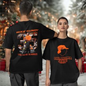 Coach Mike Gundy OSU football thank you for the memories signature two sided T shirt