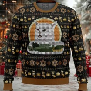 Cozy Cat Meme Ugly Christmas Sweater – Funny Holiday Knit Pullover For Cat Lovers