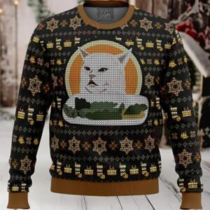 Cozy Cat Meme Ugly Christmas Sweater – Funny Holiday Knit Pullover For Cat Lovers