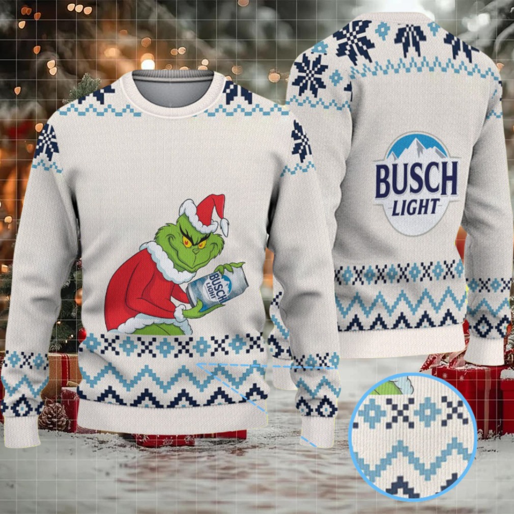 Cream & Blue Geometric Pattern “Busch Light Grinch Santa” Ugly Christmas Sweater Cream & Blue Geometric Pattern “Busch Light Grinch Santa” Ugly Christmas Sweater