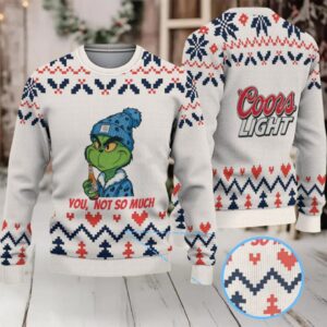 Cream, Navy & Red Nordic Pattern “Grinch You, Not So Much” Ugly Christmas Sweater – Coors Light Edition