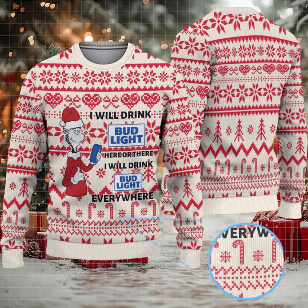Cream and Red Candy Cane Pattern Dr. Seuss Bud Light Funny Ugly Christmas Sweater Cream and Red Candy Cane Pattern Dr. Seuss Bud Light Funny Ugly Christmas Sweater