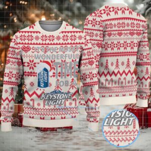 Cream and Red Snowflake Pattern Keystone Light Ugly Christmas Sweater