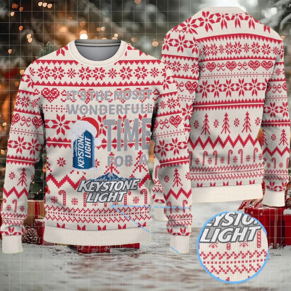 Cream and Red Snowflake Pattern Keystone Light Ugly Christmas Sweater