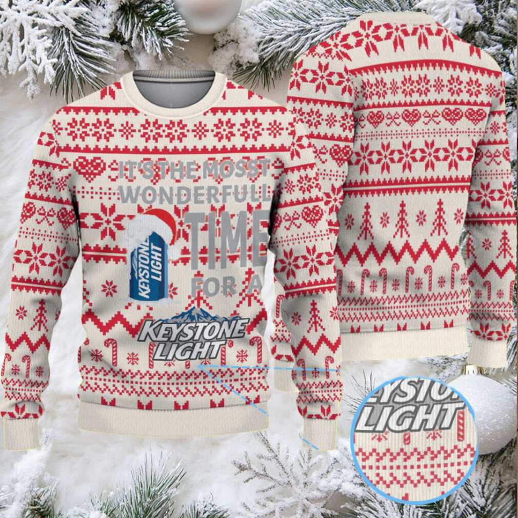 Cream and Red Snowflake Pattern Keystone Light Ugly Christmas Sweater