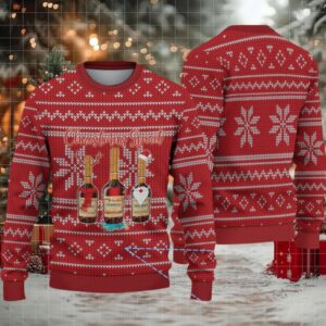 Crimson Red Fair Isle Snowflake Hennessy “Christmas Spirit” Ugly Christmas Sweater