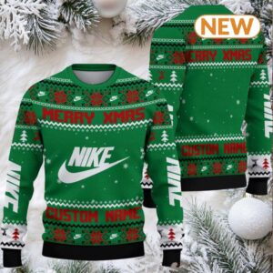 Custom Merry Xmas Nike Green Ugly Sweater