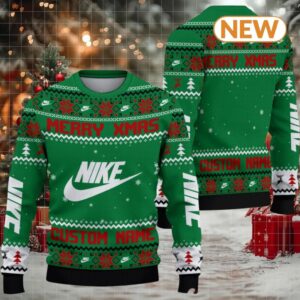 Custom Merry Xmas Nike Green Ugly Sweater