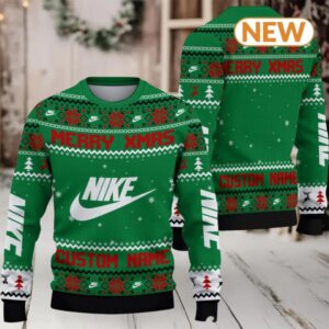 Custom Merry Xmas Nike Green Ugly Sweater