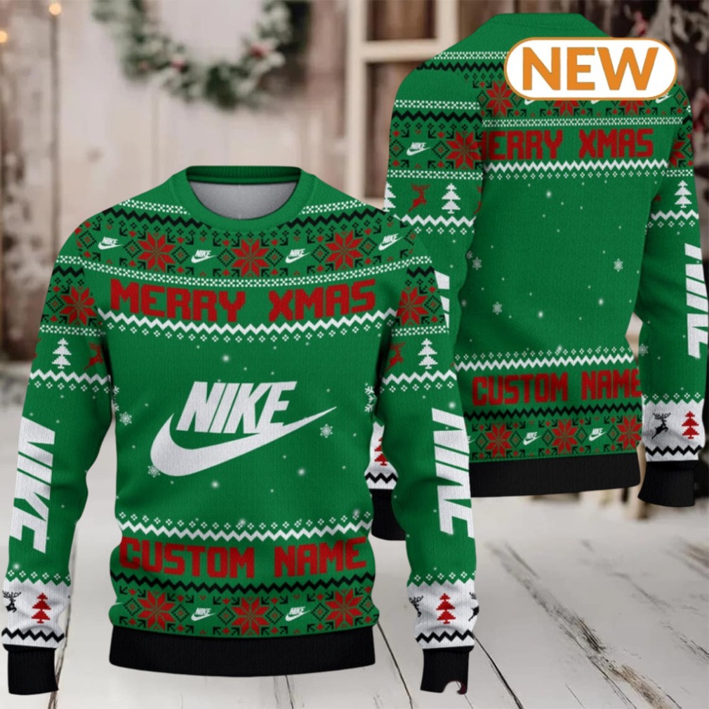 Custom Merry Xmas Nike Green Ugly Sweater Custom Merry Xmas Nike Green Ugly Sweater
