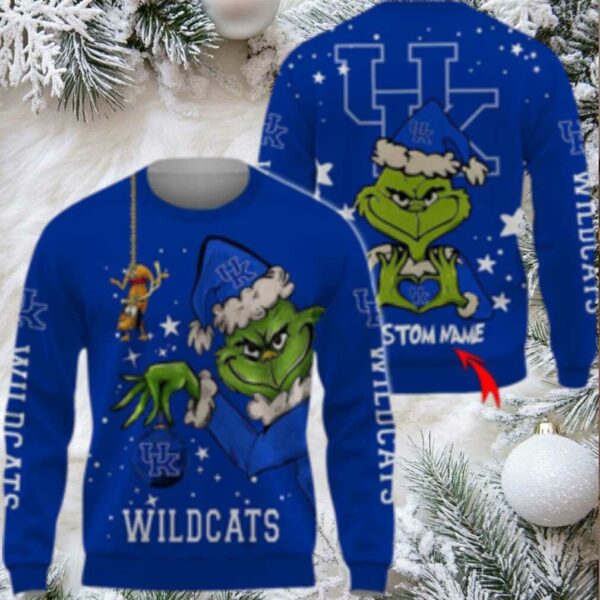 Custom Name Ncaa Kentucky Wildcats Ugly Sweater Grinch Funny Christmas Football Sweater