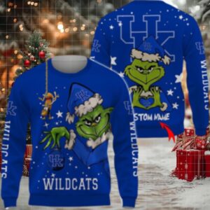 Custom Name Ncaa Kentucky Wildcats Ugly Sweater Grinch Funny Christmas Football Sweater