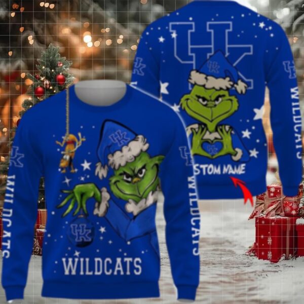 Custom Name Ncaa Kentucky Wildcats Ugly Sweater Grinch Funny Christmas Football Sweater