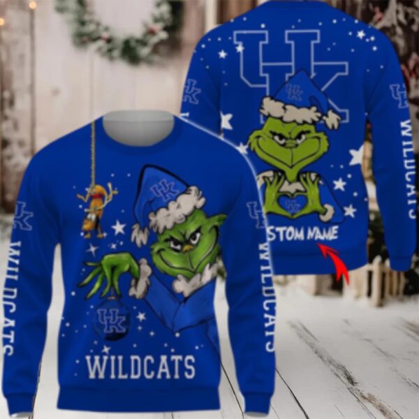 Custom Name Ncaa Kentucky Wildcats Ugly Sweater Grinch Funny Christmas Football Sweater