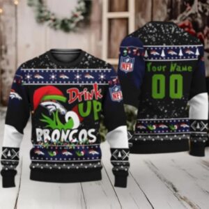 Custom Nfl Denver Broncos Ugly Christmas Sweater Grinch Drink Up