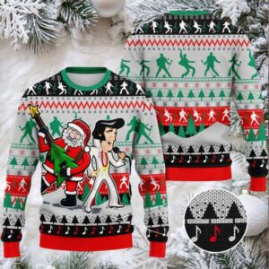 Customspig Ugly Christmas Sweater Elvis Presley With Santa 3D Apparel