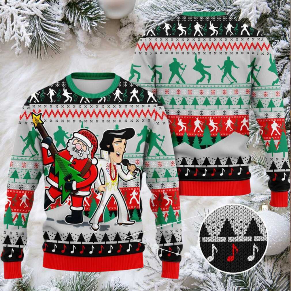 Customspig Ugly Christmas Sweater Elvis Presley With Santa 3D Apparel Customspig Ugly Christmas Sweater Elvis Presley With Santa 3D Apparel
