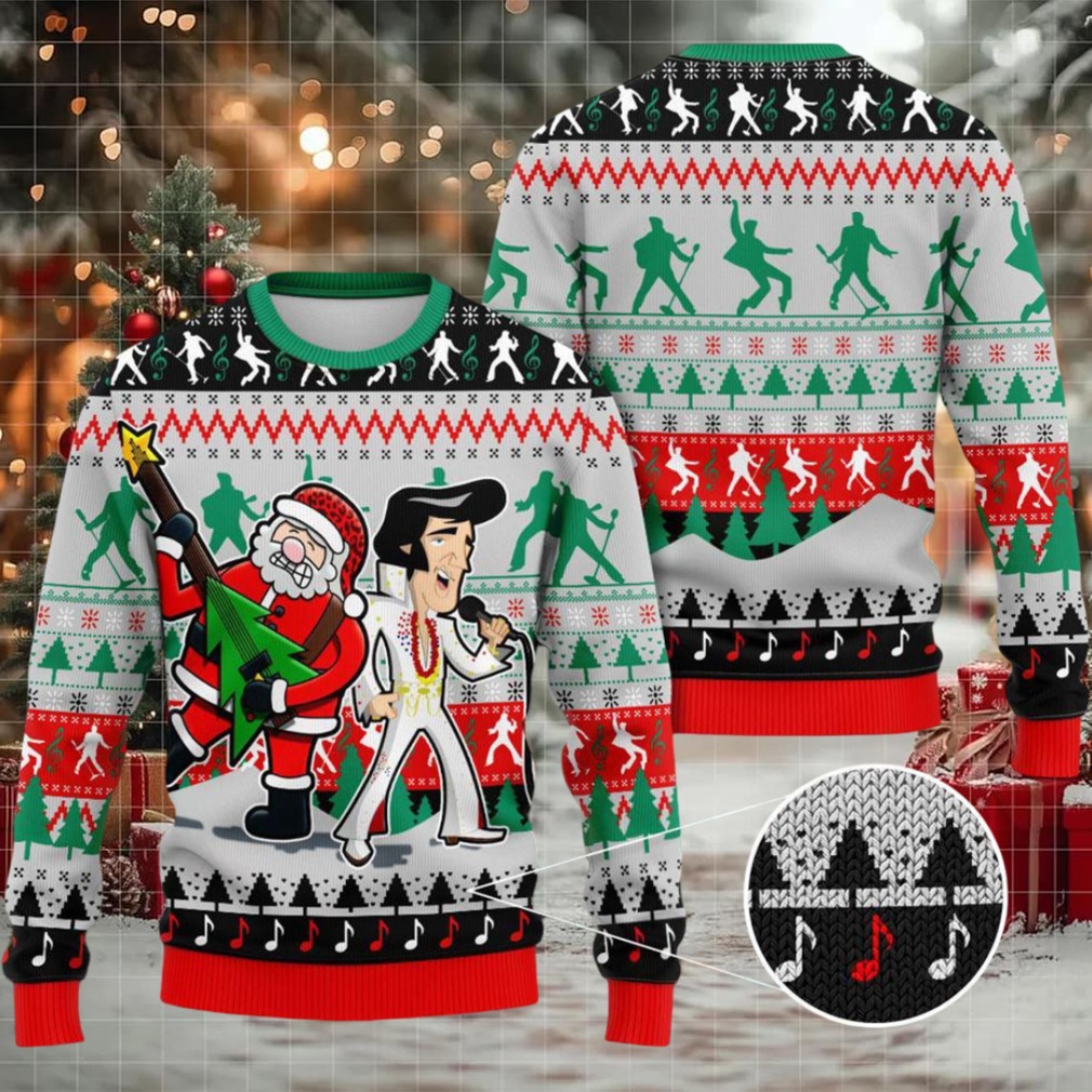 Customspig Ugly Christmas Sweater Elvis Presley With Santa 3D Apparel Customspig Ugly Christmas Sweater Elvis Presley With Santa 3D Apparel