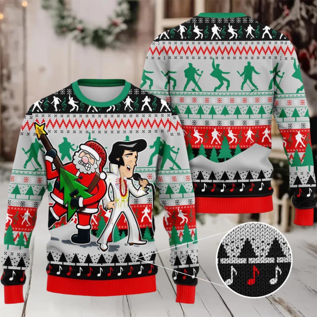 Customspig Ugly Christmas Sweater Elvis Presley With Santa 3D Apparel Customspig Ugly Christmas Sweater Elvis Presley With Santa 3D Apparel