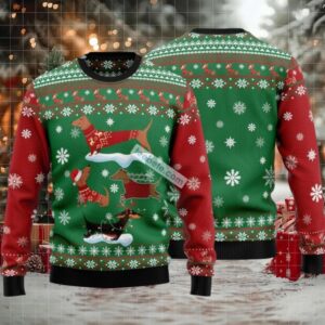 Dachshund Family Ugly Christmas Sweater Green Crazy