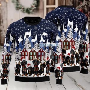 Dachshund Family Ugly Christmas Sweaters Family Blue Dachshund Family Ugly Christmas Sweaters Family Blue