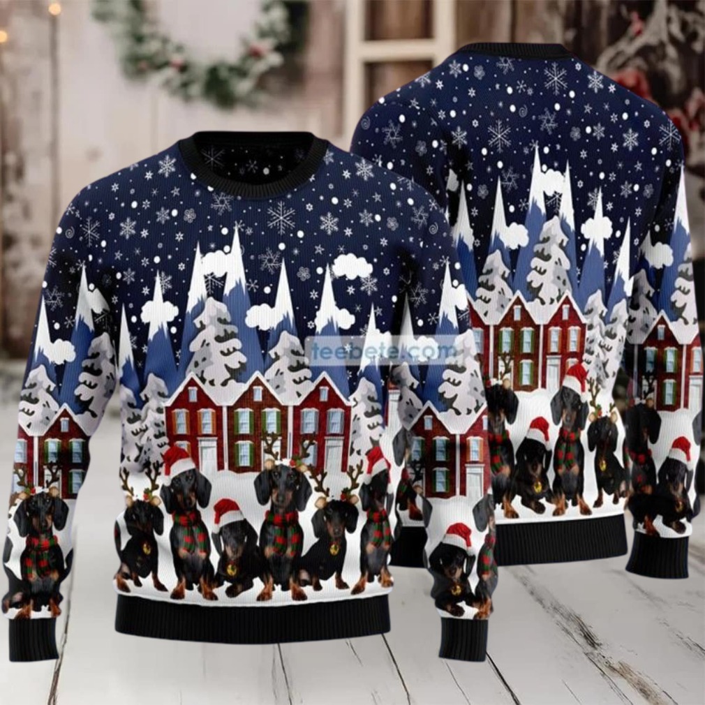 Dachshund Family Ugly Christmas Sweaters Family Blue