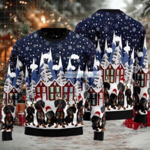 Dachshund Family Ugly Christmas Sweaters Family Blue