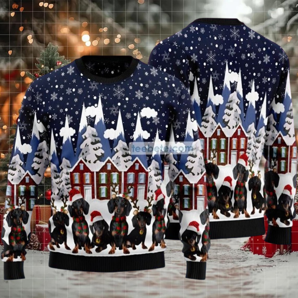 Dachshund Family Ugly Christmas Sweaters Family Blue