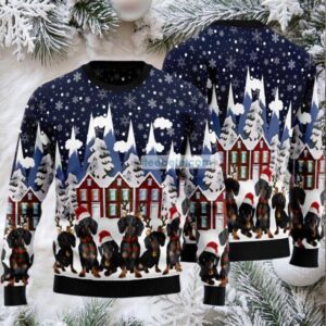 Dachshund Family Ugly Christmas Sweaters Family Blue