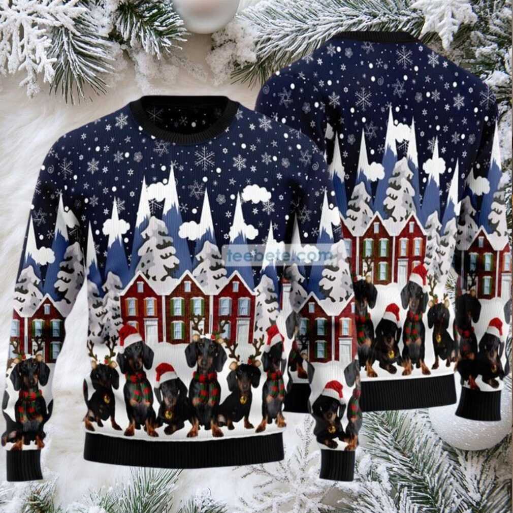 Dachshund Family Ugly Christmas Sweaters Family Blue Dachshund Family Ugly Christmas Sweaters Family Blue