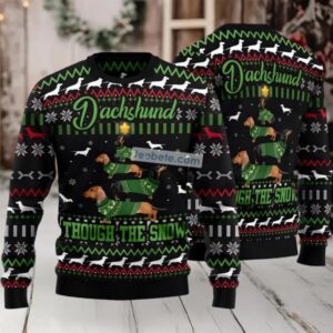 Dachshund Through Snow Ugly Sweaters For Christmas Mens Black