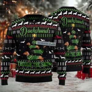 Dachshund Through Snow Ugly Sweaters For Christmas Mens Black