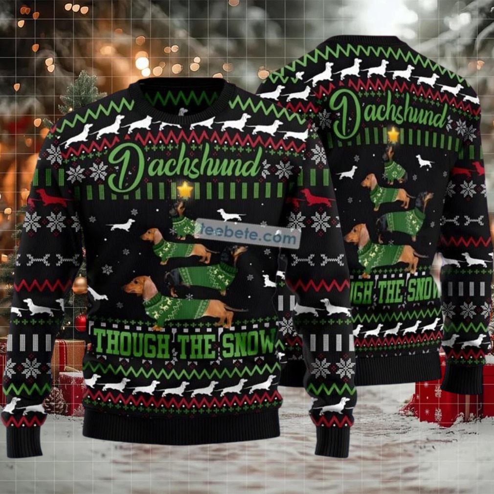 Dachshund Through Snow Ugly Sweaters For Christmas Mens Black