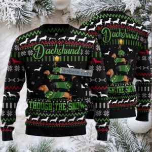 Dachshund Through Snow Ugly Sweaters For Christmas Mens Black
