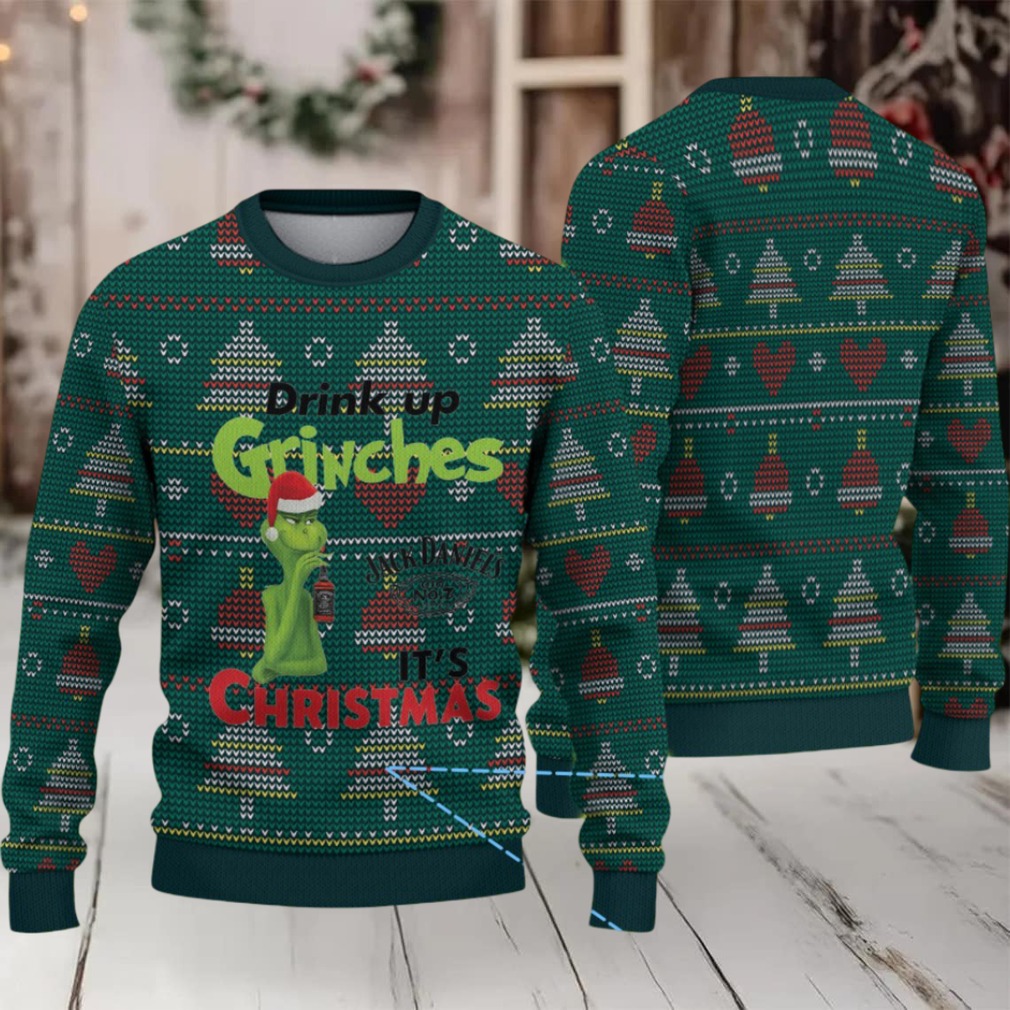 Dark Green Christmas Tree Fair Isle Ugly Christmas Sweater Jack Daniel’s Whiskey with Grinch and Heart Pattern Dark Green Christmas Tree Fair Isle Ugly Christmas Sweater Jack Daniel’s Whiskey with Grinch and Heart Pattern