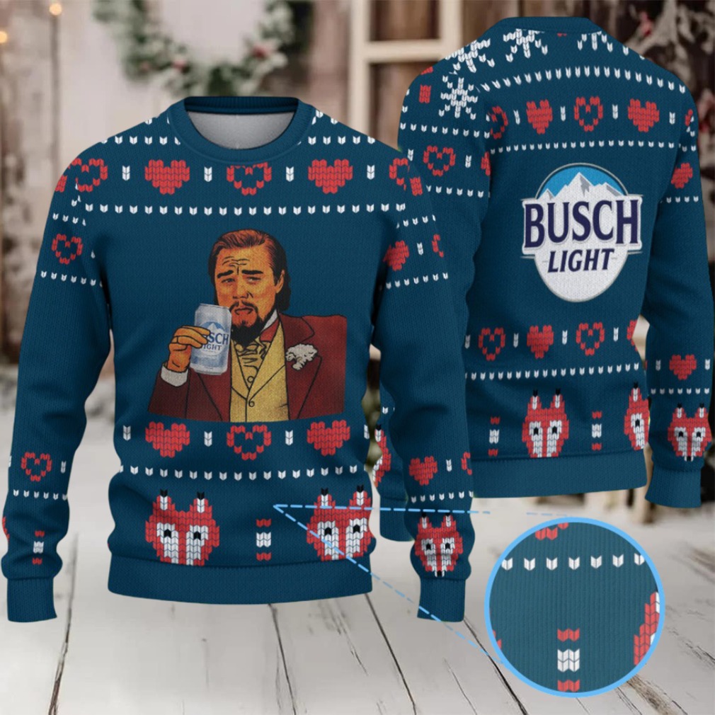 Dark Teal & Red Heart Pattern “Busch Light Leonardo Cheers” Ugly Christmas Sweater