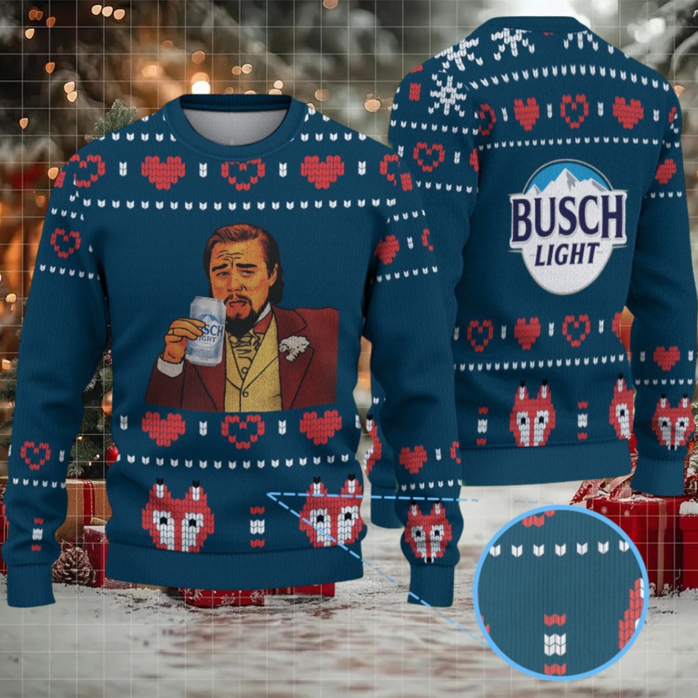 Dark Teal & Red Heart Pattern “Busch Light Leonardo Cheers” Ugly Christmas Sweater Dark Teal & Red Heart Pattern “Busch Light Leonardo Cheers” Ugly Christmas Sweater
