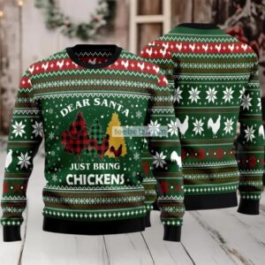Dear Santa Just Bring Chickens Ugly Christmas Sweater Green Cute