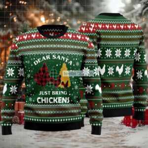 Dear Santa Just Bring Chickens Ugly Christmas Sweater Green Cute
