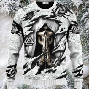 Death Inside Me Valknut Pattern Skull Ugly Christmas Sweater