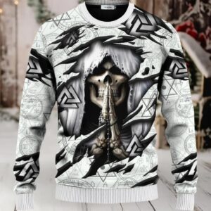 Death Inside Me Valknut Pattern Skull Ugly Christmas Sweater