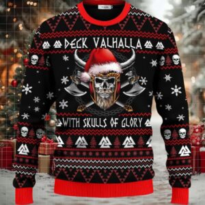 Deck Valhalla With Skulls Of Glory Viking Ugly Christmas Sweater