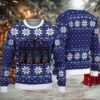 Navy Blue Ugly Christmas Sweater with Green Geometric Pattern Featuring Hello Kitty in San Francisco Giants Outfit Navy Blue Ugly Christmas Sweater with Green Geometric Pattern Featuring Hello Kitty in San Francisco Giants Outfit