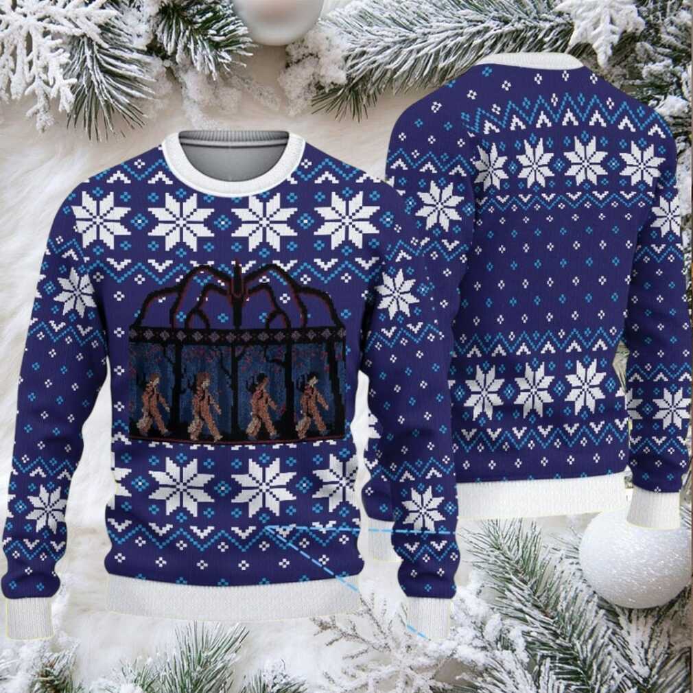 Deep Blue Fair Isle Snowflake Ugly Christmas Sweater Stranger Things Vecna Portal