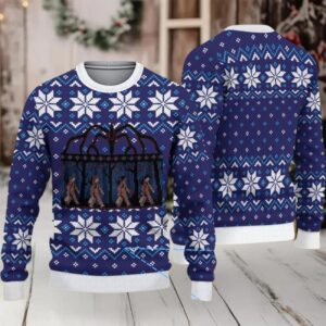 Deep Blue Fair Isle Snowflake Ugly Christmas Sweater Stranger Things Vecna Portal