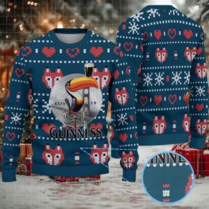 Deep Teal Fox & Heart Fair Isle Guinness Toucan Ugly Christmas Sweater