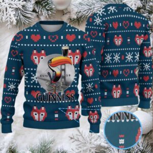 Deep Teal Fox & Heart Fair Isle Guinness Toucan Ugly Christmas Sweater
