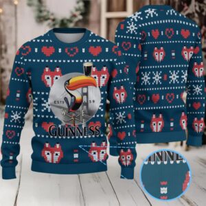 Deep Teal Fox & Heart Fair Isle Guinness Toucan Ugly Christmas Sweater