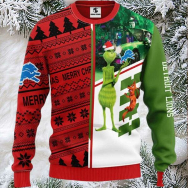 Detroit Lions Christmas Ugly Sweater Grinch And Scooby Doo Show Your Team Spirit