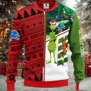 Detroit Lions Christmas Ugly Sweater Grinch And Scooby Doo Show Your Team Spirit
